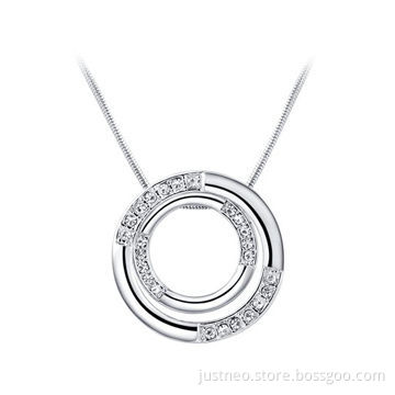 Fashion circle pendant necklace for women, gold plated copper alloy with rhinestones